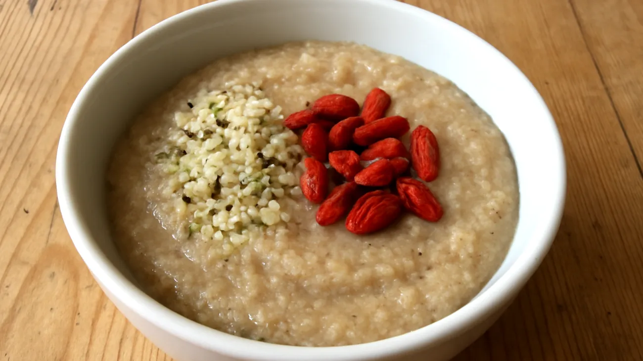 Amaranth-Quinoa-Porridge mit Hanfsamen und Goji-Beeren"