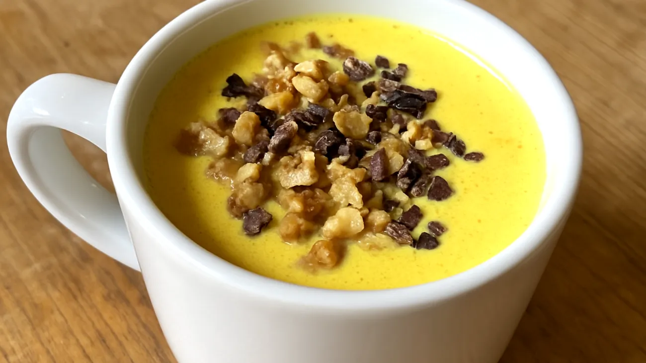 Goldene Milch mit Walnüssen und Kakao-Nibs"